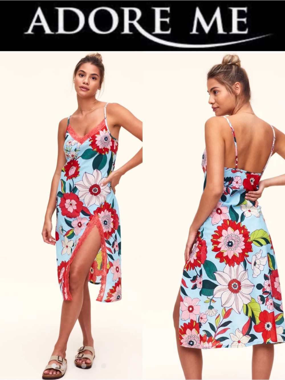 ADORE ME ANALISE JOYFUL BLOOMS FLORAL LACE TRIM SLIP DRESS NWT SUNDRESS SIZE S